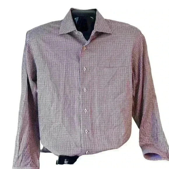 Peter Millar Men's Classic-Fit Long Sleeve Plaid Dress Shirt Pink Blue Plaid LAR - Picture 5 of 7